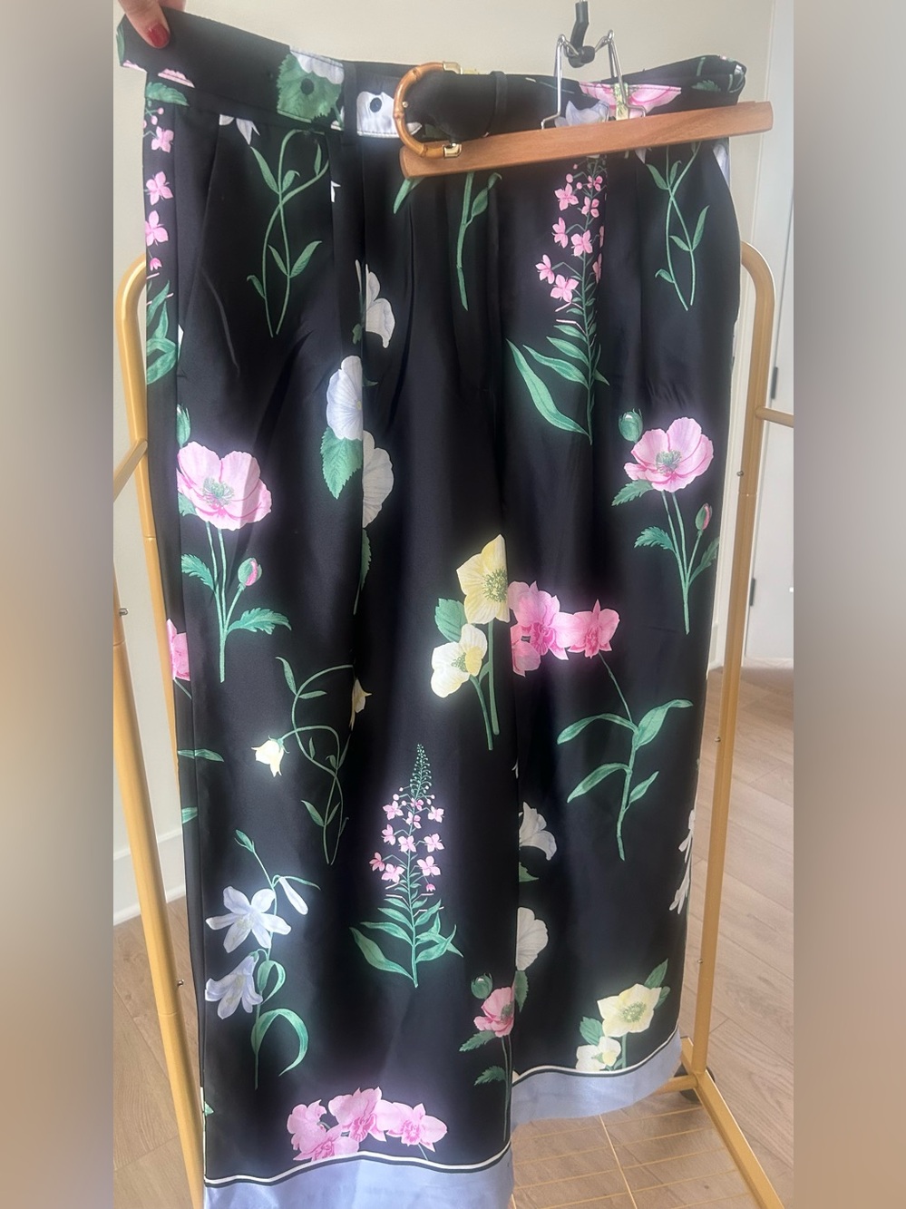 The Petite Floral Pleated Wide-Leg Pant in Satin | 12P | NWT